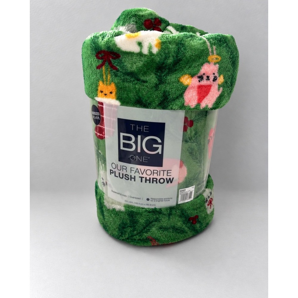 The Big One Holiday Cats Green Plush Throw Blanket 60 x 72 Inches New